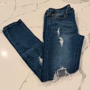 Machine Dark Blue Distressed Skinny Jeans